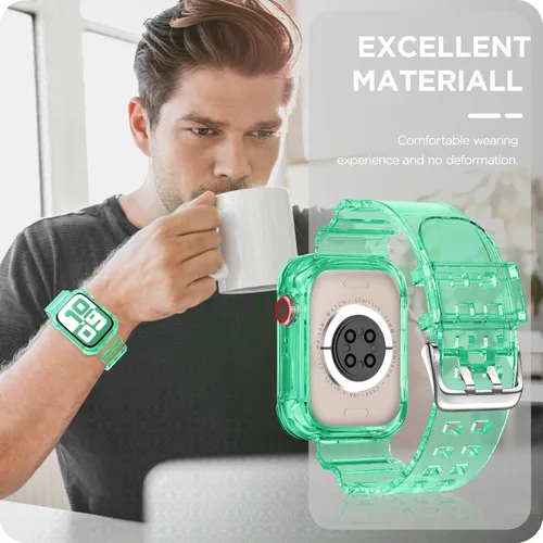 Vista 84 de DABAOZA - Correa transparente compatible con Apple Watch con estuche protector, correa deportiva de TPU con brillo para mujeres y hombres