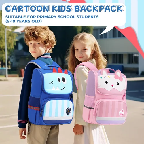 Vista 3 de Mochila para niños, mochila escolar abierta para niños y niñas para escuela primaria y primaria, mochila escolar de dibujos animados, Dinosaurio