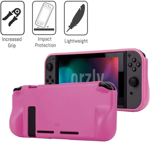 Vista 4 de Orzly Switch Accessories Bundle Carry Case for Nintendo Switch Console, Tempered Glass Screen Protectors, USB Charging Cable, Switch Games Case