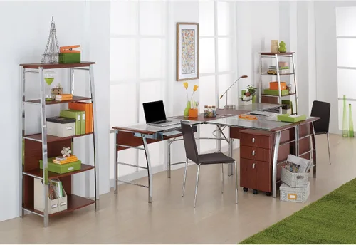 Vista 5 de Realspace® Mezza - Escritorio esquinero en forma de L, de 62 pulgadas de ancho, color cereza