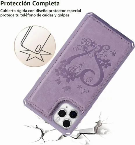 Vista 7 de iCoverCase Funda compatible con iPhone 11 Pro Max con tarjetero para mujer, bloqueo RFID en relieve, piel sintética con correa de muñeca para 11pro