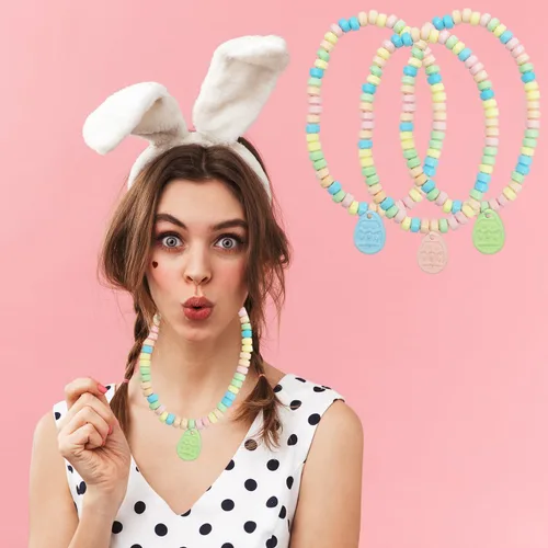 Vista 6 de Collar de caramelo de conejo de Pascua, masticables multicolor con sabor a frutas para recuerdos de fiesta
