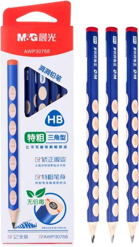 Vista 8 de M&G 12 piezas de lápices triangulares para niños, lápices HB con mango de corrección triangular, preafilados, lápices de grafito con madera