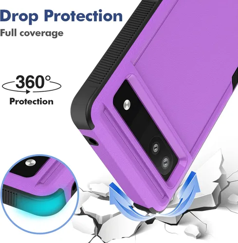 Vista 5 de Oumida Funda para Google Pixel 6A - Funda protectora de doble capa rígida de silicona híbrida a prueba de golpes de cuerpo completo (morado)