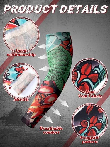 Vista 12 de Boao 20 piezas de mangas de brazo de enfriamiento para hombre, manga larga sin dedos, antideslizante, protección UV, mangas temporales para tatuajes