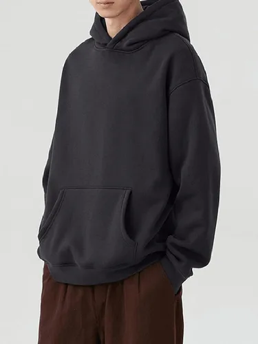 Vista 2 de KEEPSHOWING Sudadera con capucha de forro polar para hombre, cálida para invierno, atlética, casual, con bolsillo tipo canguro
