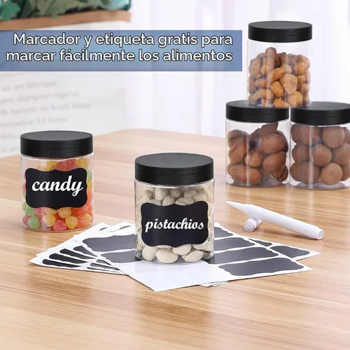 Vista 6 de OUSHINAN 48 frascos de plástico de 8 onzas con tapas de rosca, etiquetas, recipientes redondos vacíos rellenables para almacenar alimentos secos