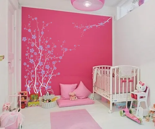 Vista 3 de Innovative Stencils Calcomanía grande de árbol de pared para cuarto de bebé, diseño de magnolia japonesa flor de cerezo con ramas #1121