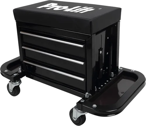 Vista 9 de Pro-Lift Mecánico - Asiento de rodillo con caja de herramientas, taburete de 3 cajones con cojín de asiento acolchado para enredadera de garaje