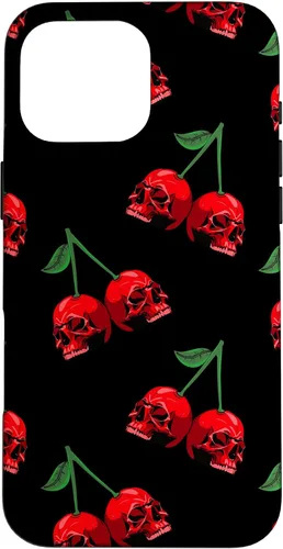 Vista 19 de Cute Cherry Skull Pattern Red Scary Skulls Black Background Case for iPhone 17