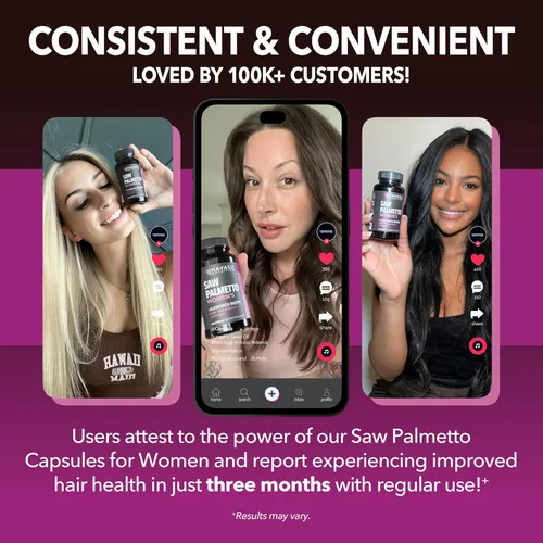 Vista 5 de Palma Enana para Mujeres con Biotina 5000 mcg - Potente Bloqueador de DHT para Apoyar la Salud del Cabello, la Piel y las Uñas - 120