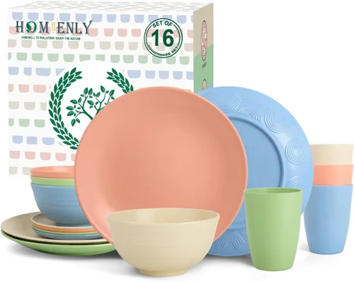 Vista 36 de Homienly Juegos de Vajilla Premium de Paja de Trigo, Platos y Tazones Ligeros e Irrompibles, Tazas, Servicio para 4, Apto para Lavavajillas