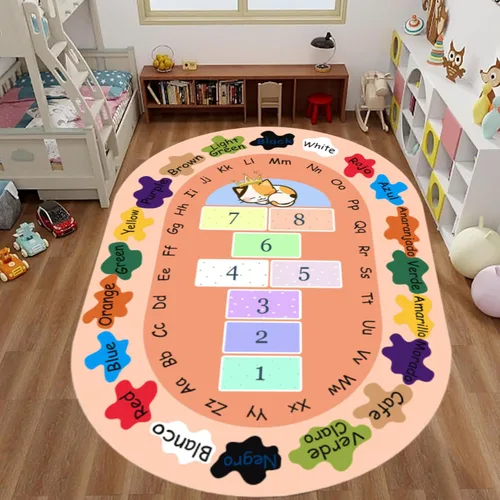 Vista 3 de ABC & 123 - Alfombra de aprendizaje para niños de 5 x 7 pies, alfombra de reconocimiento de color y números, alfombrilla educativa antideslizante