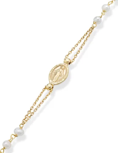 Vista 3 de Miabella 18K Gold Over 925 Sterling Silver Handmade Italian White Freshwater Pearl Ball Beaded Sideways Rosary Cross Necklace for Women, Made in