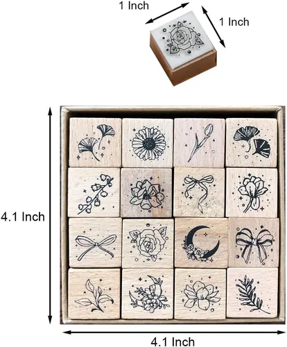 Vista 2 de 16 sellos de goma montados en madera, juego de sellos de goma de madera para arte y manualidades, fabricación de tarjetas, álbumes de recortes