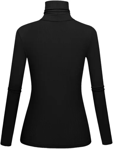 Vista 2 de KLOTHO Camiseta de manga larga con cuello alto acanalado para mujer