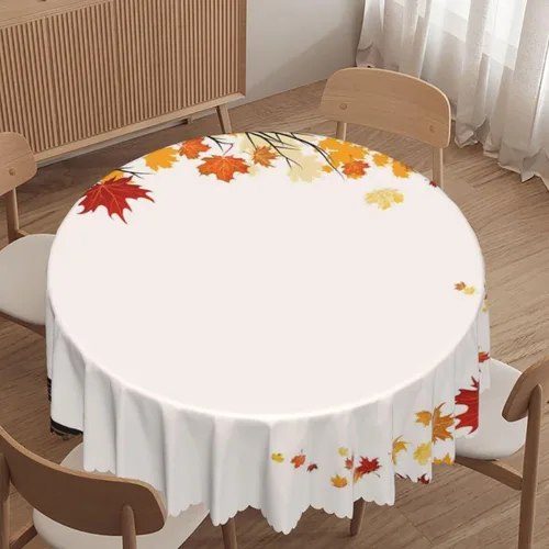 Vista 12 de Manteles redondos con temática de hojas de otoño, 48 pulgadas, tela impermeable, decorativo, reutilizable, lavable, a prueba de derrames, resistente