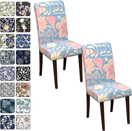 Vista 59 de Fundas para sillas de comedor CoSofSLIP, juego de 2, fundas estampadas elásticas antideslizantes, fundas extraíbles y lavables para sillas