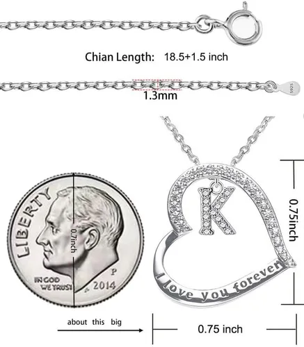 Vista 6 de ITS4YEO 925 Sterling Silver Infinity Heart Pendant Initial Necklaces Silver Necklace Zircon Pendant Necklaces for Women Jewelry Gift for Women Wife