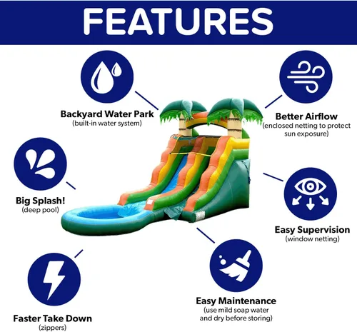 Vista 14 de HeroKiddo - Tobogán acuático inflable comercial de 13 pies con soplador
