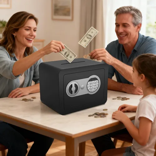 Vista 6 de Cajas fuertes pequeñas para el hogar, caja fuerte pequeña mini con ranura para monedas, cajas fuertes personales para dinero, efectivo, documentos