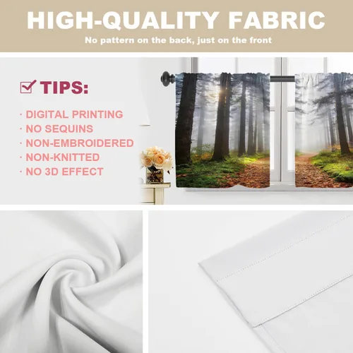 Vista 4 de Cortinas opacas de poliéster multicapa marrón con diseño de bosque natural, 2 unidades, 26 x 24 pulgadas