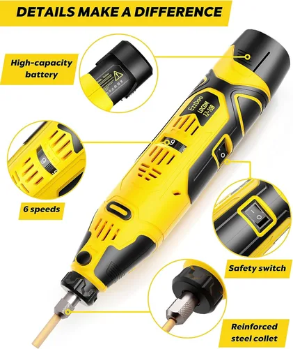 Vista 4 de EzzDoo Kit Afilador de Motosierra Eléctrico Inalámbrico - Herramienta Portátil de Afilado de Cadena de Motosierra de 12V con 6 Brocas de Diamante