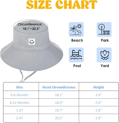 Vista 4 de Zando Sombrero de sol para bebé, con cara sonriente, protección solar UPF 50+, sombrero de cubo ajustable para bebé