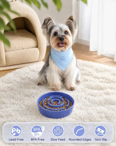 Vista 2 de TRUVIC Ceramic Slow Feeder Dog Bowl Small Breed Maze Cat Bowl (Blue)