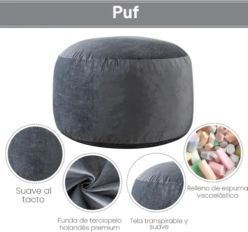 Vista 4 de Puf de 3 pies, sillas puff para adultos, 3 pies, color gris oscuro