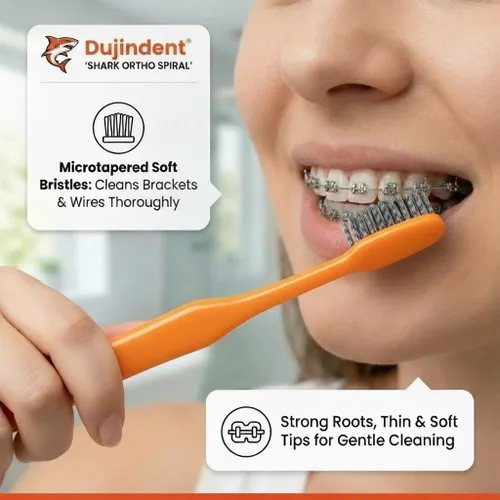 Vista 3 de Cepillo de dientes ortodóntico en forma de V para frenos, cerdas en espiral, cepillo de dientes para soportes y cables, limpieza de mango
