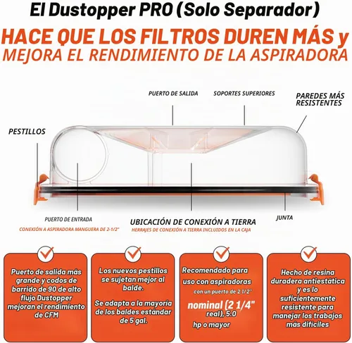 Vista 4 de Colector de polvo Dustopper PRO solamente: utiliza tu manguera y codos Separador de polvo ciclónico de eficiencia del 99.9% y accesorio
