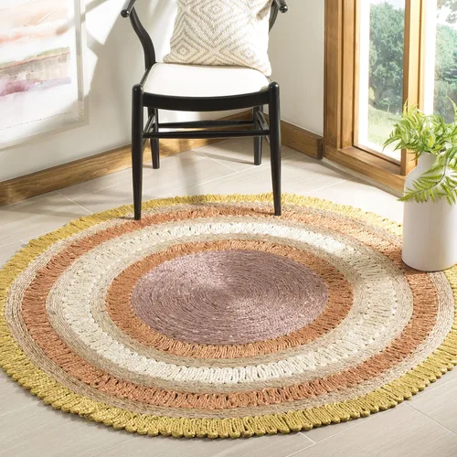 Vista 7 de SAFAVIEH Alfombra redonda de fibra natural NF201C de 3 pies, redonda, azul, multicolor, hecha a mano con encanto bohemio y de yute