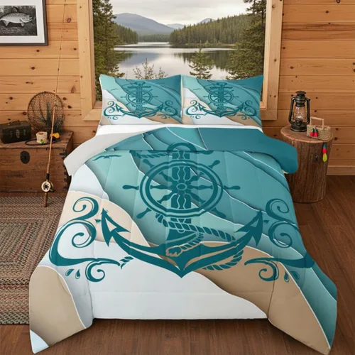 Vista 53 de Erosebridal Juego de edredón de ancla náutica, juego de ropa de cama con brújula oceánica, tamaño individual para niños, adolescentes y adultos