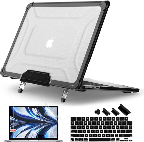 Vista 14 de Batianda - Funda resistente para MacBook Air de 15 pulgadas 2023-2026, color gris Ergonomic Foldable Stand Holds 22 lbs, TPU Bumper, Matte