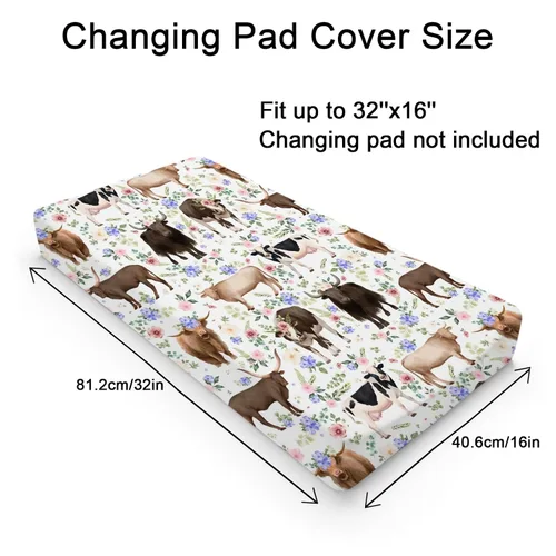Vista 2 de Farm Cows - Funda para cambiador, diseño floral, bohemio, vacas, yak, ganado, flores, cambiador, para niños y niñas, animales de granja, suave