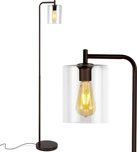 Vista 11 de [Renovado] Brightech Elizabeth - Lámpara de pie LED para dormitorio y sala de estar, lámpara alta con pantalla de vidrio y bombilla Edison, lámpara