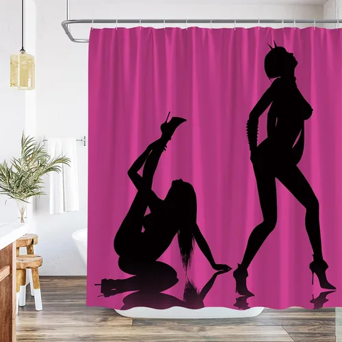 Vista 7 de Cortina de ducha de decoración de mujer sexy, juego de baño de tela divertida y moderna con gancho, 36 pulgadas de ancho x 70 pulgadas de alto