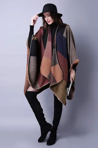 Vista 5 de Manta de invierno para mujer chal abierto al frente capa de poncho de gran