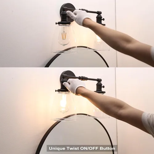 Vista 5 de Phansthy Apliques de pared industriales retro de 2 luces, lámpara de tocador de baño, lámpara de pared con doble pantalla de vidrio transparente
