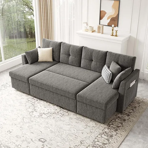 Vista 2 de Huatean Home Sofá cama de gran tamaño, sofá cama seccional, gris oscuro