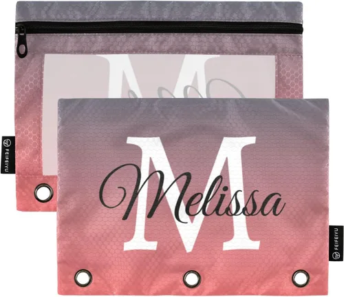 Vista 11 de Estuche para lápices personalizado degradado morado para 3 anillas, bolsa de lápices personalizada con cremallera, estuche transparente