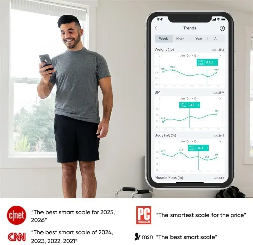 Vista 2 de Wyze Smart Scale X - Báscula digital de baño para peso corporal, IMC, grasa corporal, masa muscular, monitor de frecuencia cardíaca, sincronización