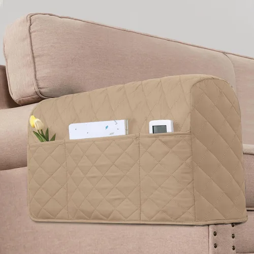 Vista 9 de Paquete de 2 fundas resistentes al agua para reposabrazos para sillas y sofás, fundas de brazo para sofá con 3 bolsillos para teléfono, sofá