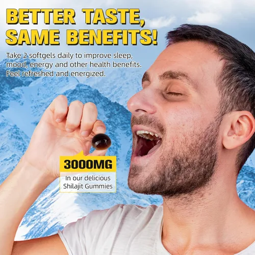Vista 5 de Gomitas Shilajit para hombres y mujeres, gomitas puras de oro Shilajit del Himalaya ricas en Ashwagandha, Gokshura con más de 85 oligominerales