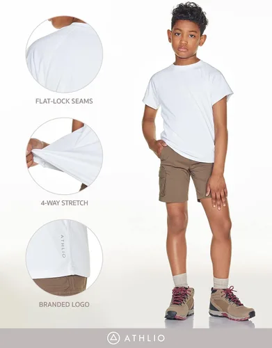 Vista 5 de ATHLIO Paquete de 2 camisetas de manga corta UPF 50+ para niños, camiseta de natación para surf acuático, camiseta de natación UVSPF