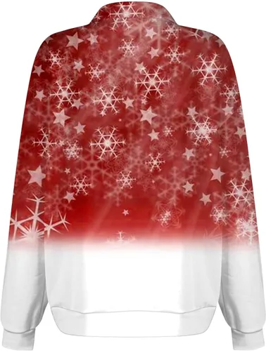 Vista 2 de Camisetas de entrenamiento para mujer, de manga larga, cuello en V, con cremallera de un cuarto, estampado de suéter de moda