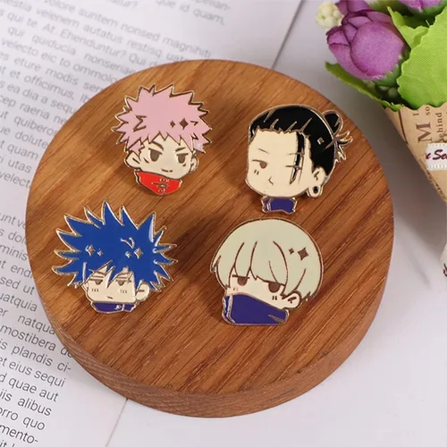 Vista 4 de Jujutsu Kaisen Pins 8pcs Anime Jujutsu Kaisen Figura Broche Cosplay Pin Regalo para fans, Plástico, Sin gemas.