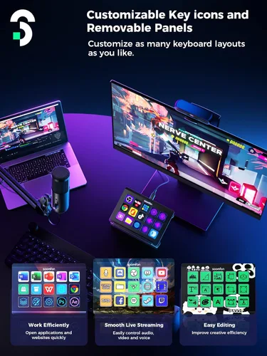 Vista 5 de Controlador de transmisión cubierta de control SOOMFON Studio con 15 teclas macro, botones LCD personalizables para activar acciones en OBS, Twitch