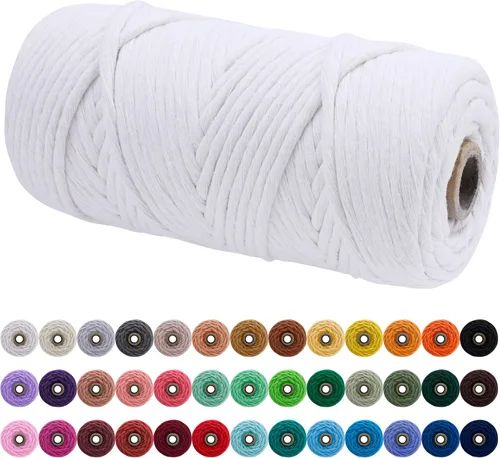 Vista 198 de JeogYong Cordón de macramé de un solo hilo 3 mm x 109 yardas (328 pies) Cuerda de algodón suave Hilo de macramé de 3 mm, suministros de macramé